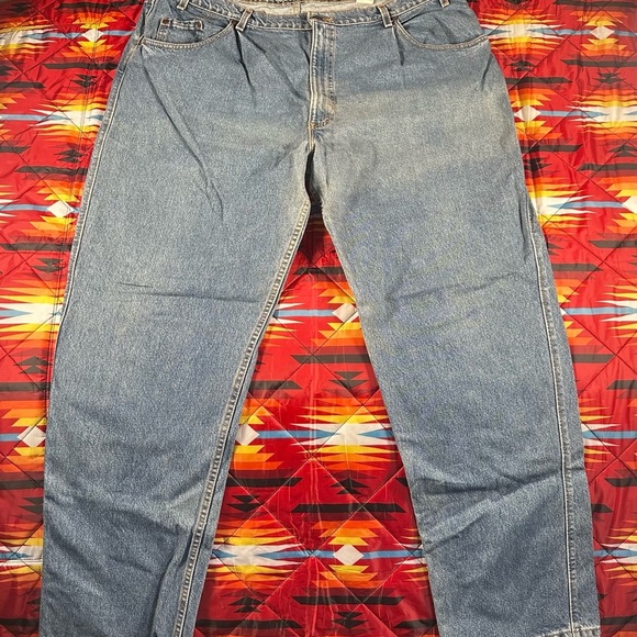 Levi's 546 Jeans Orange Tab Vintage Blue Jeans Made in USA Loose Pleated W46 L34